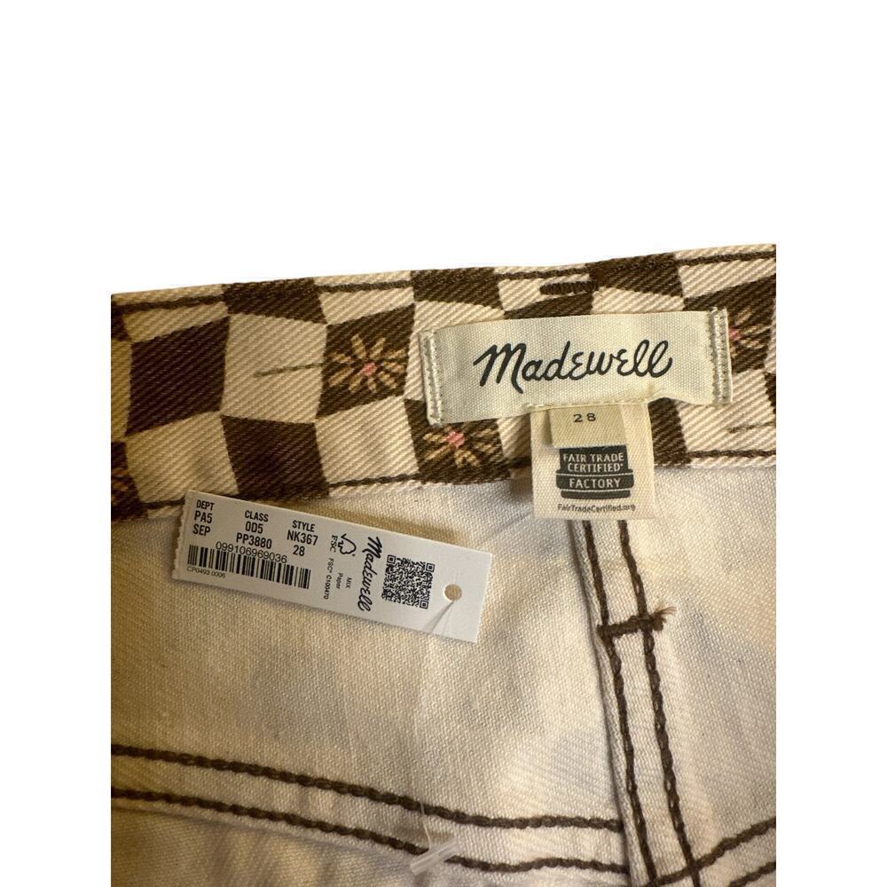 Madewell Women's Floral Checked Cotton Denim Mini Skirt Size 28 Brown Cream - Picture 7 of 7